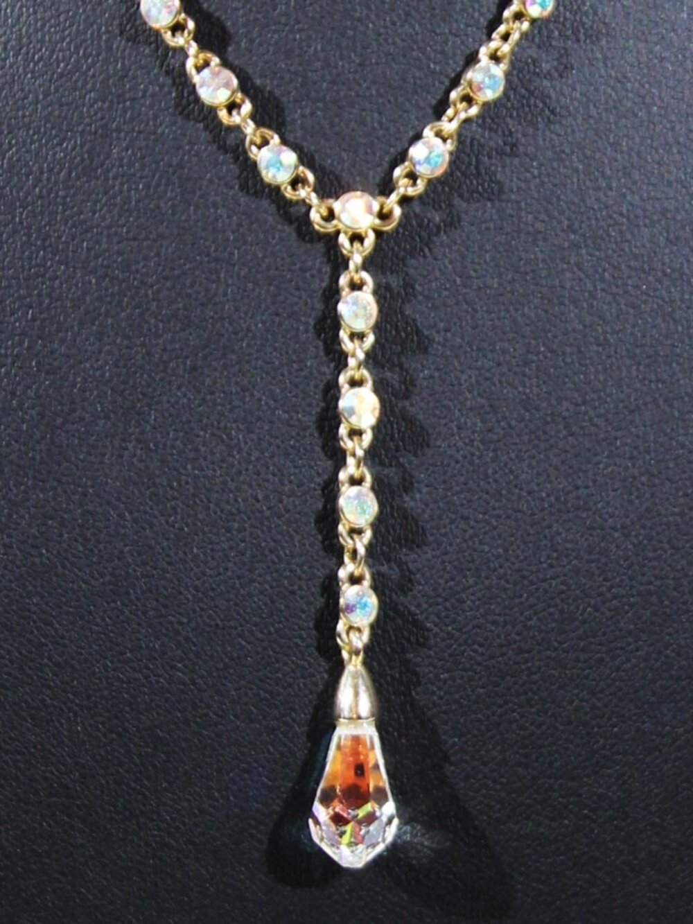 Vintage GIVENCHY Gold-Tone Crystal Y Drop Adjustable Chain Necklace & Earrings - Picture 2 of 10
